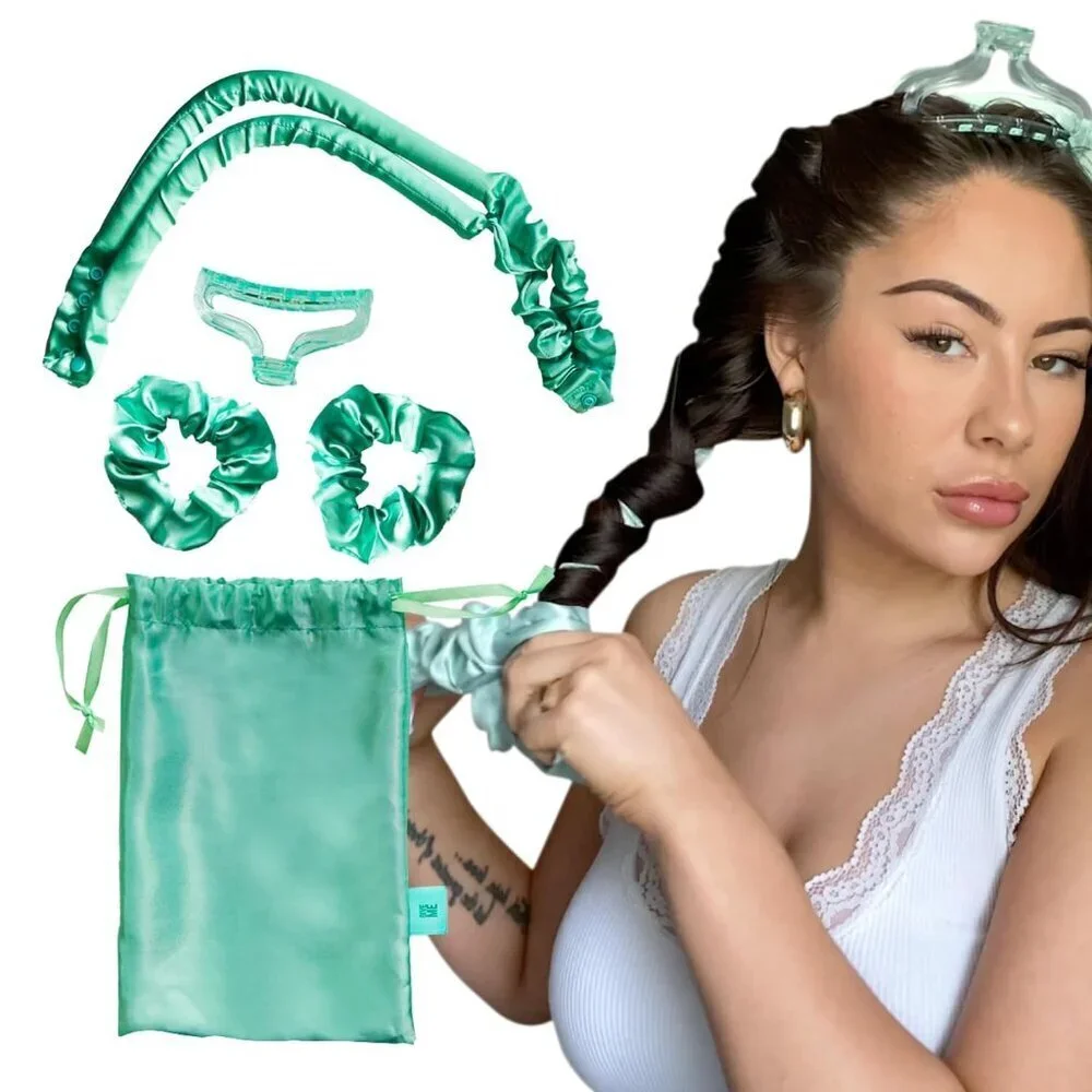 Heatless Satin Curlers Set with Scrunchies Headband Claw for All Hair Types